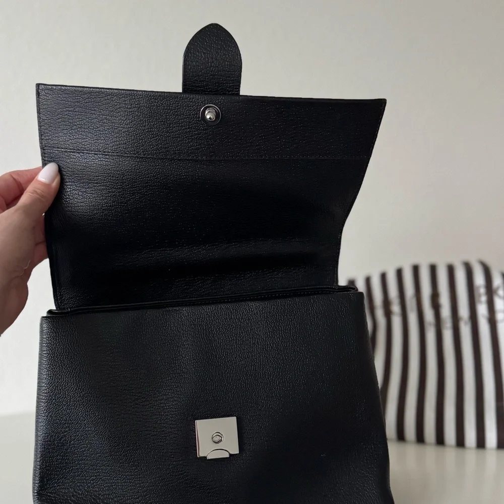 Henri Bendel Black Riverside Leather Handbag Satchel Silver Buckle - Picture 4 of 12